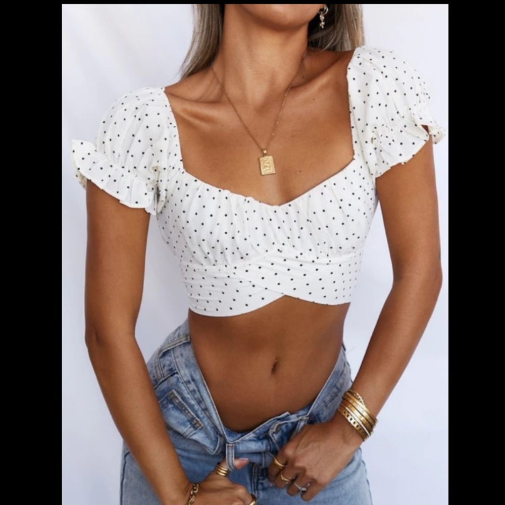 Hello Molly White Dot Crop Top